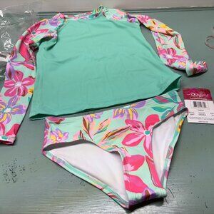 KANU SURF girls size 10 swim suit 2pc.bikini bottoms w/ Long sleeve